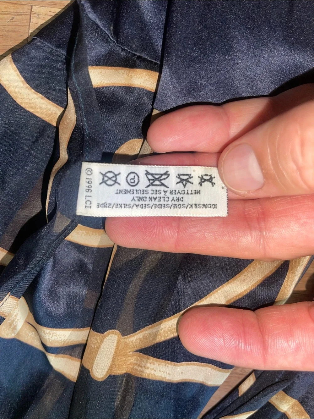 Liz Claiborne Vintage 90s 100% Silk Scarf with Gold Scroll Motif